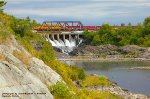 Huron Central, HCRY GP40-2W 3012-3013, on the branch to the now closed paper mill at Espanola, Ontario. September 13, 2012. 